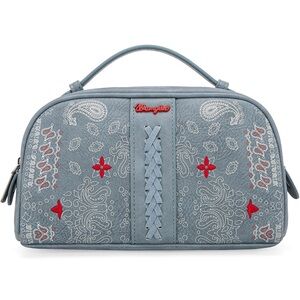 NEW Wrangler Gray and Red Embroidered Cosmetic Bag